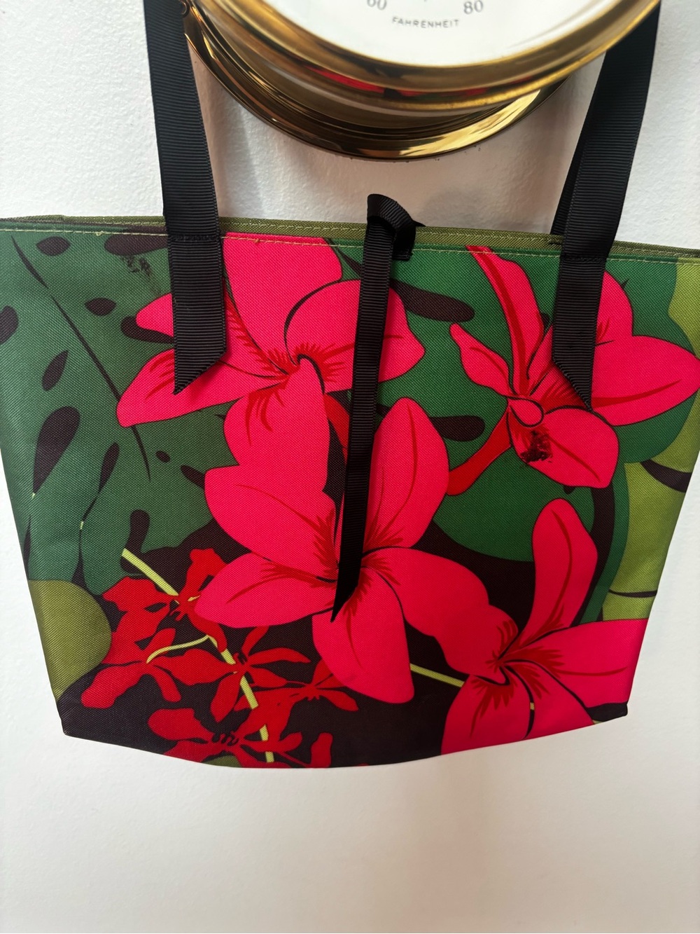 Small tropical-print fabric tote bag